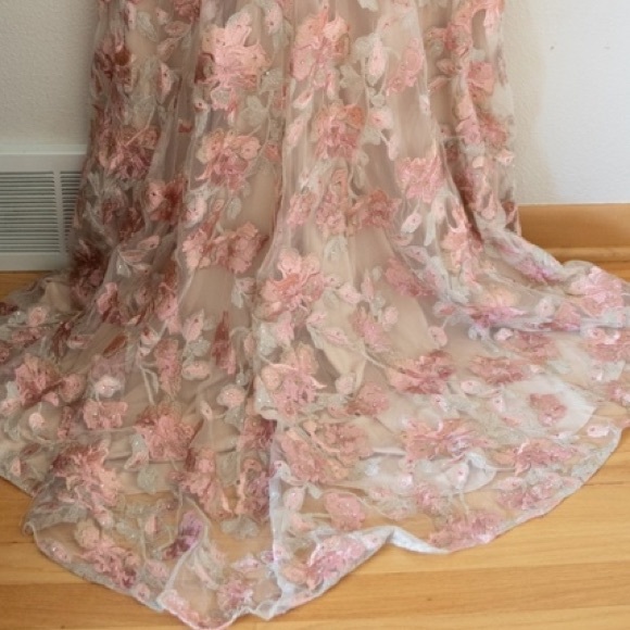 Mac duggal pink lace beaded embellished long sleeves dress  prom / formal gown - Picture 5 of 6